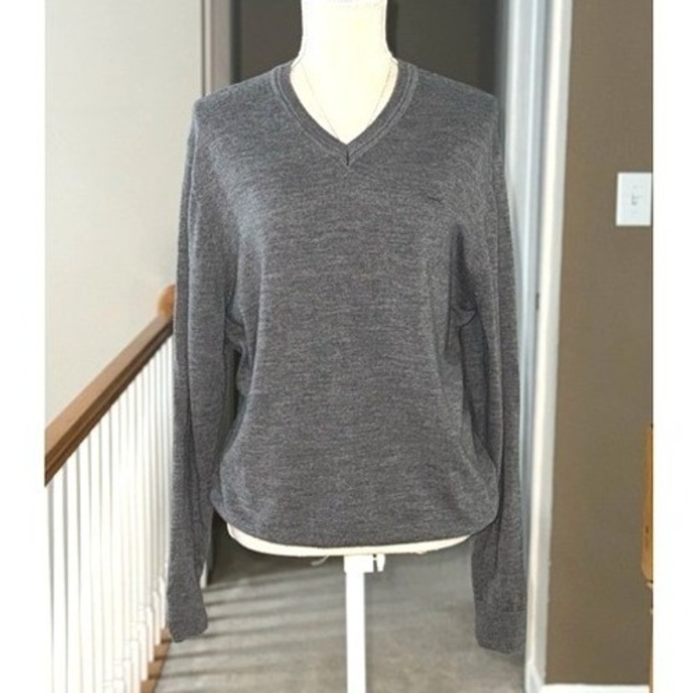 Lacoste Mens Gray Extra Fine Merino Wool V-Neck Sweater Size XXL